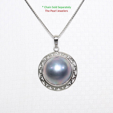 Blue Mabe Pearl Pendant – 14k White Gold Surround Setting