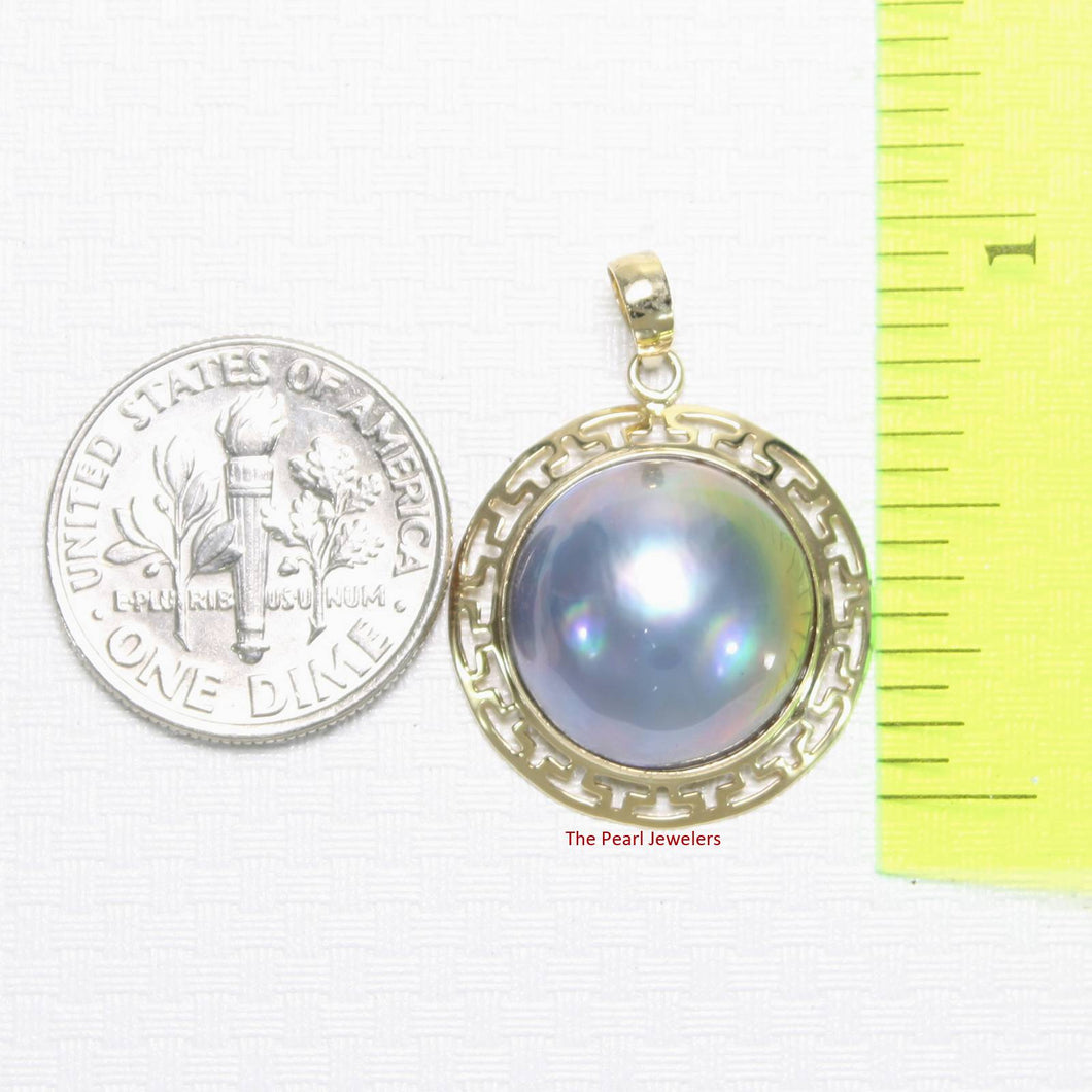 Blue Mabe Pearl Pendant – 14k Yellow Gold Surround Setting