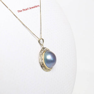 Blue Mabe Pearl Pendant – 14k Yellow Gold Surround Setting