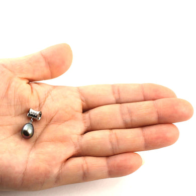 Blue Pearl Pendant – 14k White Gold Tunnel Bail + Diamonds