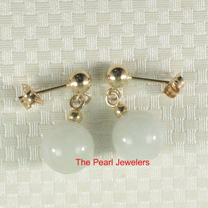 14K Yellow Gold Celadon Green Jade Bead Dangle Earrings