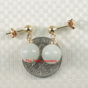 14K Yellow Gold Celadon Green Jade Bead Dangle Earrings