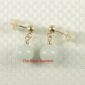 14K Yellow Gold Celadon Green Jade Bead Dangle Earrings