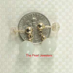 14K Yellow Gold Celadon Green Jade Bead Dangle Earrings