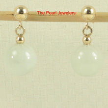 Load image into Gallery viewer, 14K Yellow Gold Celadon Green Jade Bead Dangle Earrings