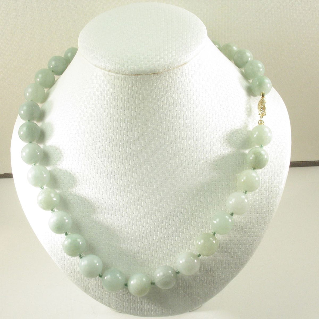 10mm Celadon Jadeite Necklace – 14K Yellow Gold Clasp