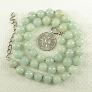 Celadon Green Jadeite Bead Necklace – Knotted with .925 Silver