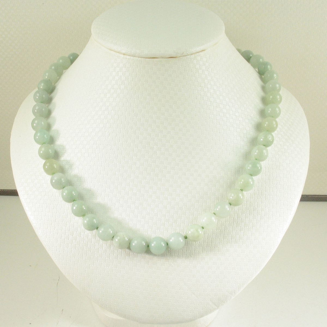 Celadon Green Jadeite Bead Necklace – Knotted with .925 Silver