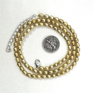 Champagne Freshwater Rice Pearl Necklace with Silver Clasp