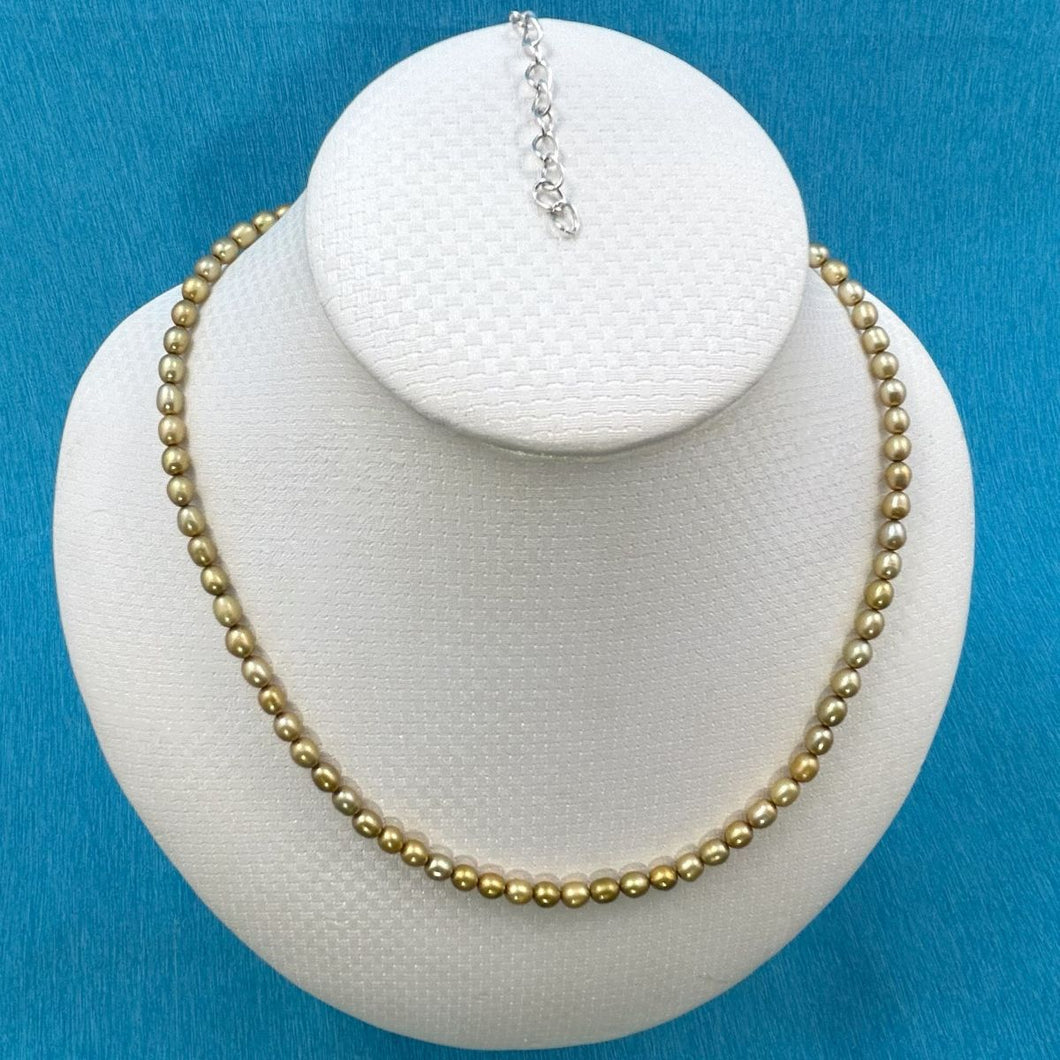 Champagne Freshwater Rice Pearl Necklace with Silver Clasp