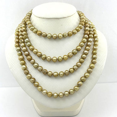 Champagne Freshwater Pearl Infinity Necklace – 60” Hand Knotted