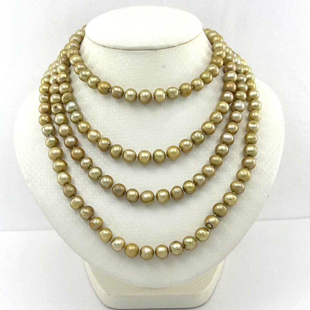 Champagne Freshwater Pearl Infinity Necklace – 60” Hand Knotted