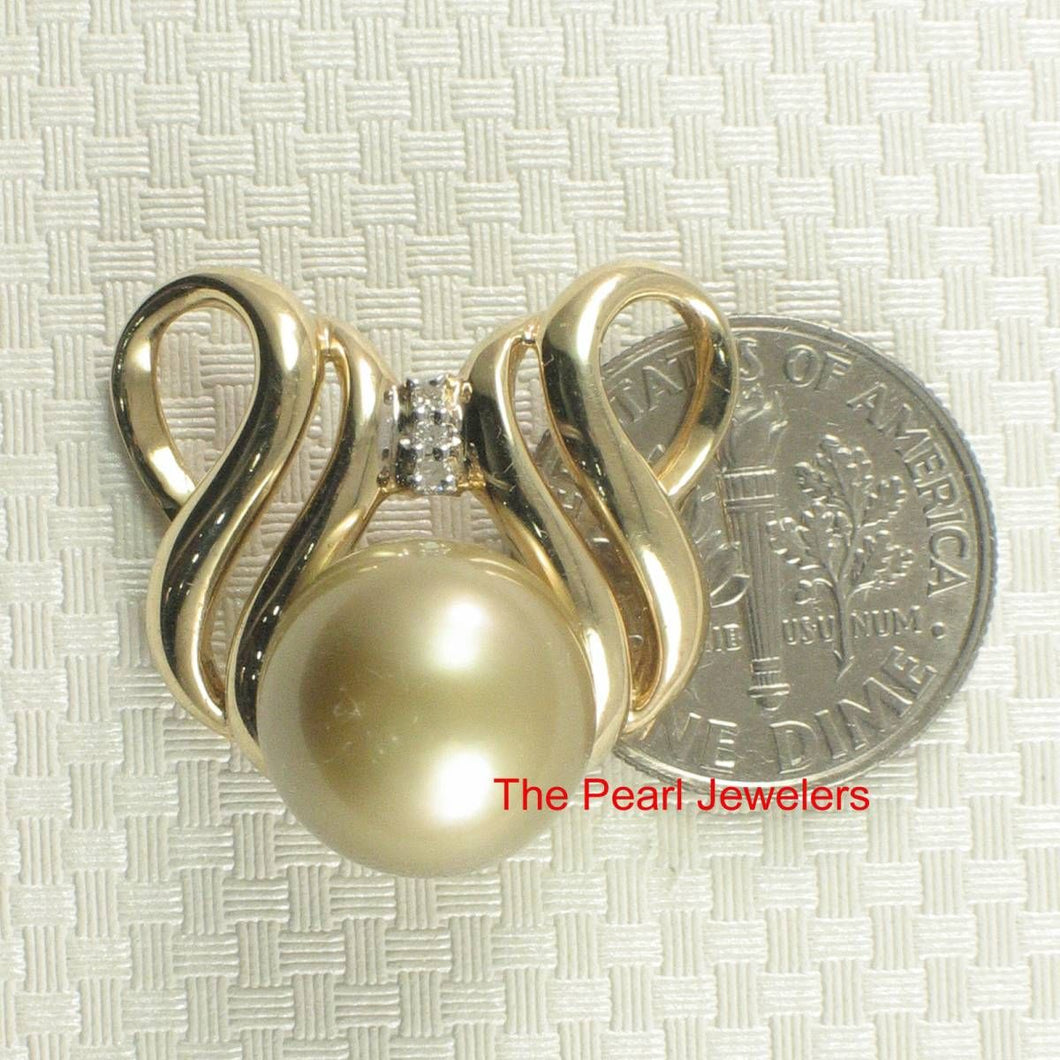 14k Yellow Gold & Diamond Champagne Tahitian Pearl Pendant