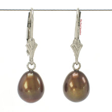 Load image into Gallery viewer, 14k White Gold Chocolate Pearl Leverback Dangle Earrings