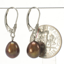 Load image into Gallery viewer, 14k White Gold Chocolate Pearl Leverback Dangle Earrings