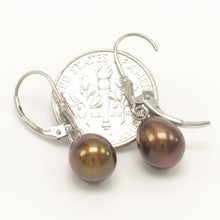 Load image into Gallery viewer, 14k White Gold Chocolate Pearl Leverback Dangle Earrings