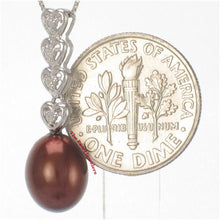 Load image into Gallery viewer, Chocolate Pearl Pendant – 14k White Gold Diamond Hearts Design