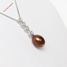 Load image into Gallery viewer, Chocolate Pearl Pendant – 14k White Gold Diamond Hearts Design