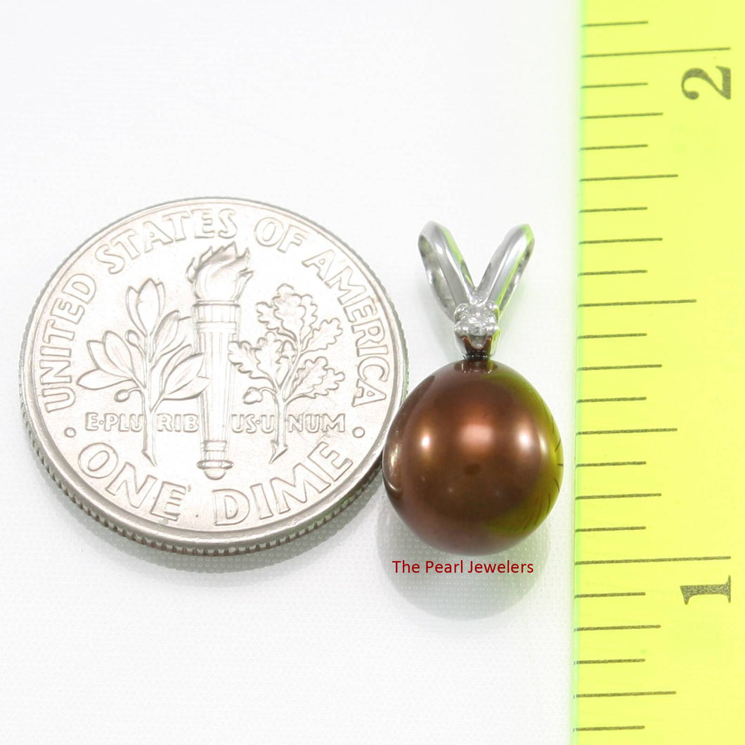 Chocolate Pearl Pendant – 14k White Gold + Diamond + Chain Options