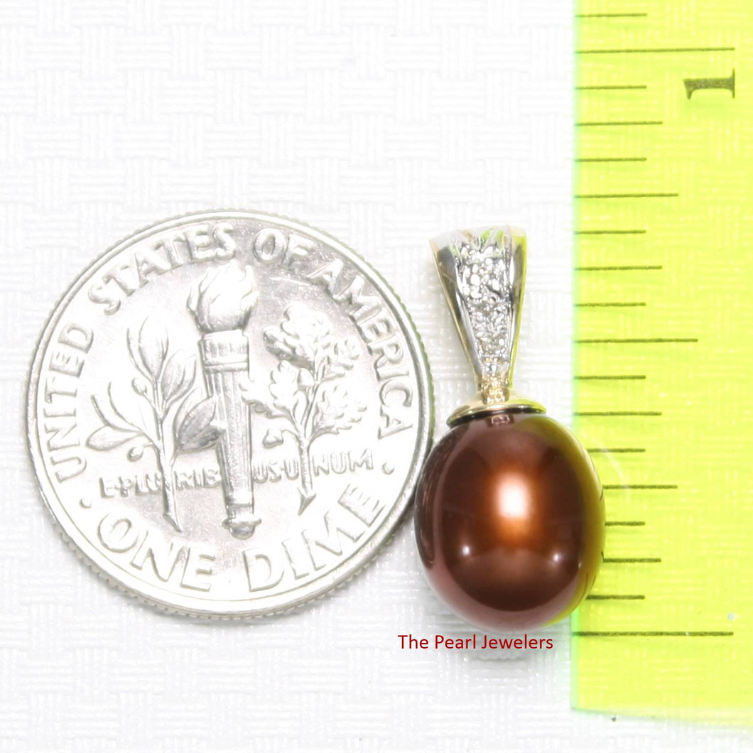 Chocolate Pearl Pendant with Diamonds – 14k Yellow Gold