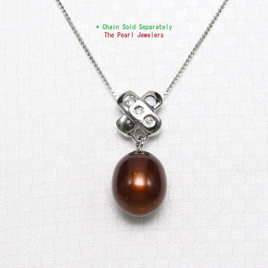 Chocolate Pearl Pendant – 14k White Gold X Bail + Diamonds