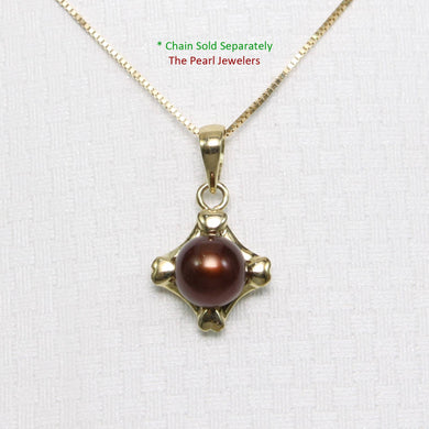 Chocolate Pearl Pendant – 14k Yellow Gold Heart Design