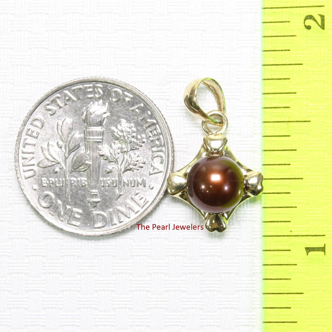 Chocolate Pearl Pendant – 14k Yellow Gold Heart Design