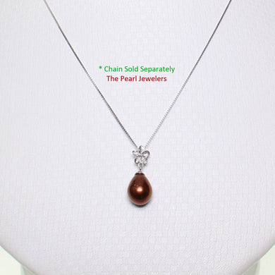 Chocolate Pearl Pendant – 14k White Gold Hawaiian Plumeria Design