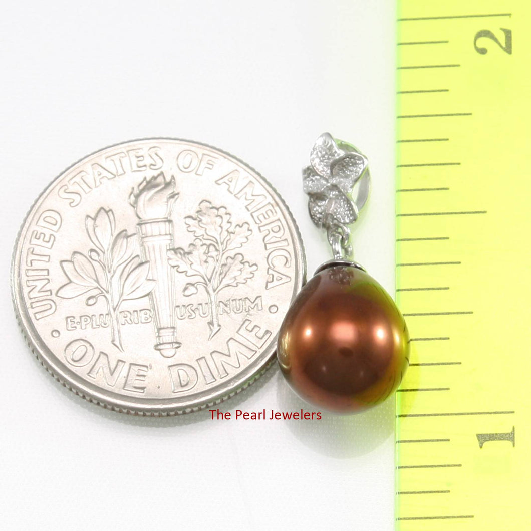 Chocolate Pearl Pendant – 14k White Gold Hawaiian Plumeria Design