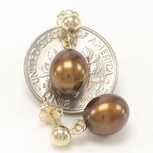 Load image into Gallery viewer, Chocolate Pearl Stud Dangle Earrings – 14k Yellow Gold