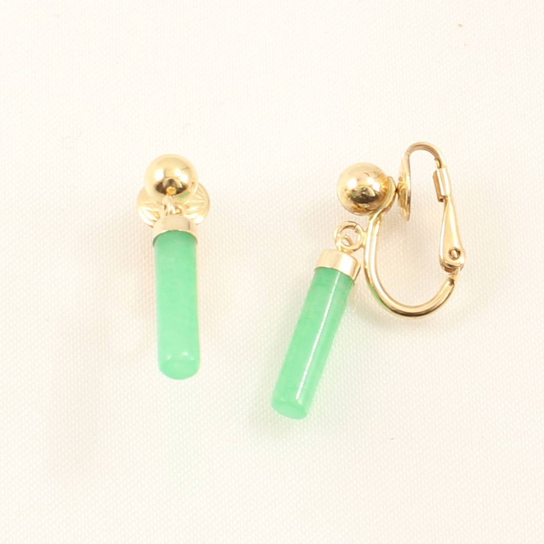 14K Gold-Filled Non-Pierced Clip Green Jade Earrings