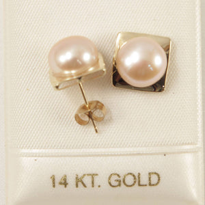 14K Yellow Gold Peach Pearl Stud Earrings (9–10mm)