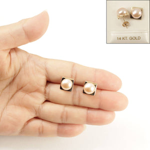 14K Yellow Gold Peach Pearl Stud Earrings (9–10mm)