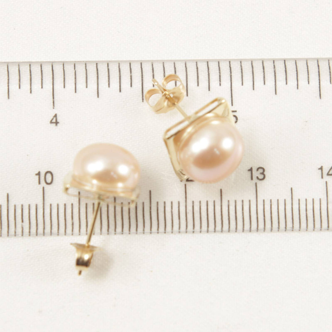 14K Yellow Gold Peach Pearl Stud Earrings (9–10mm)