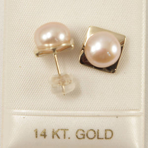 14K Yellow Gold Peach Pearl Stud Earrings (9–10mm)