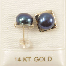 Load image into Gallery viewer, 14K Yellow Gold Black Pearl Stud Earrings (9–10mm)