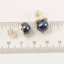 Load image into Gallery viewer, 14K Yellow Gold Black Pearl Stud Earrings (9–10mm)