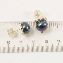 Load image into Gallery viewer, 14K Yellow Gold Black Pearl Stud Earrings (9–10mm)