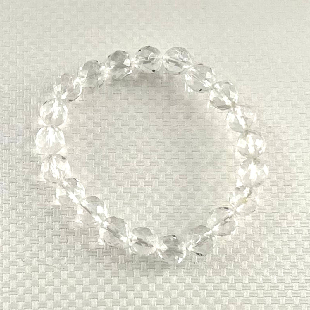 8mm Faceted Crystal Quartz Beads Stretch Bracelet