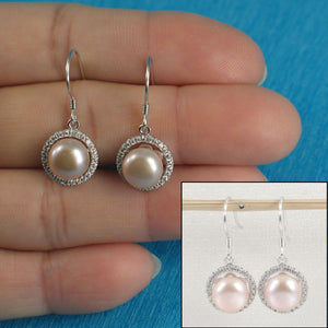 Sterling Silver Pink Pearl 52 CZ Hook Earrings
