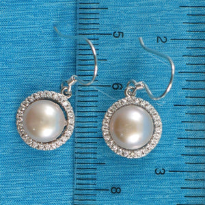 Sterling Silver Pink Pearl 52 CZ Hook Earrings