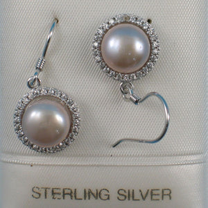 Sterling Silver Pink Pearl 52 CZ Hook Earrings