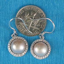 Load image into Gallery viewer, Sterling Silver Pink Pearl 52 CZ Hook Earrings