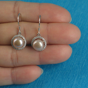 Sterling Silver Pink Pearl 52 CZ Hook Earrings