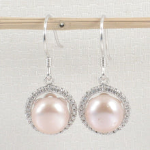 Load image into Gallery viewer, Sterling Silver Pink Pearl 52 CZ Hook Earrings
