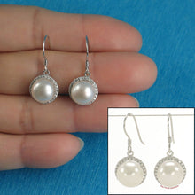 Load image into Gallery viewer, Sterling Silver White Pearl CZ Hook Earrings (52 CZ)