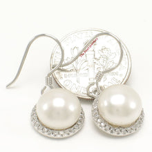 Load image into Gallery viewer, Sterling Silver White Pearl CZ Hook Earrings (52 CZ)