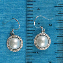 Load image into Gallery viewer, Sterling Silver White Pearl CZ Hook Earrings (52 CZ)