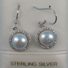 Load image into Gallery viewer, Sterling Silver White Pearl CZ Hook Earrings (52 CZ)
