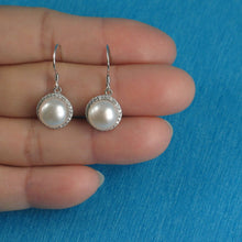 Load image into Gallery viewer, Sterling Silver White Pearl CZ Hook Earrings (52 CZ)
